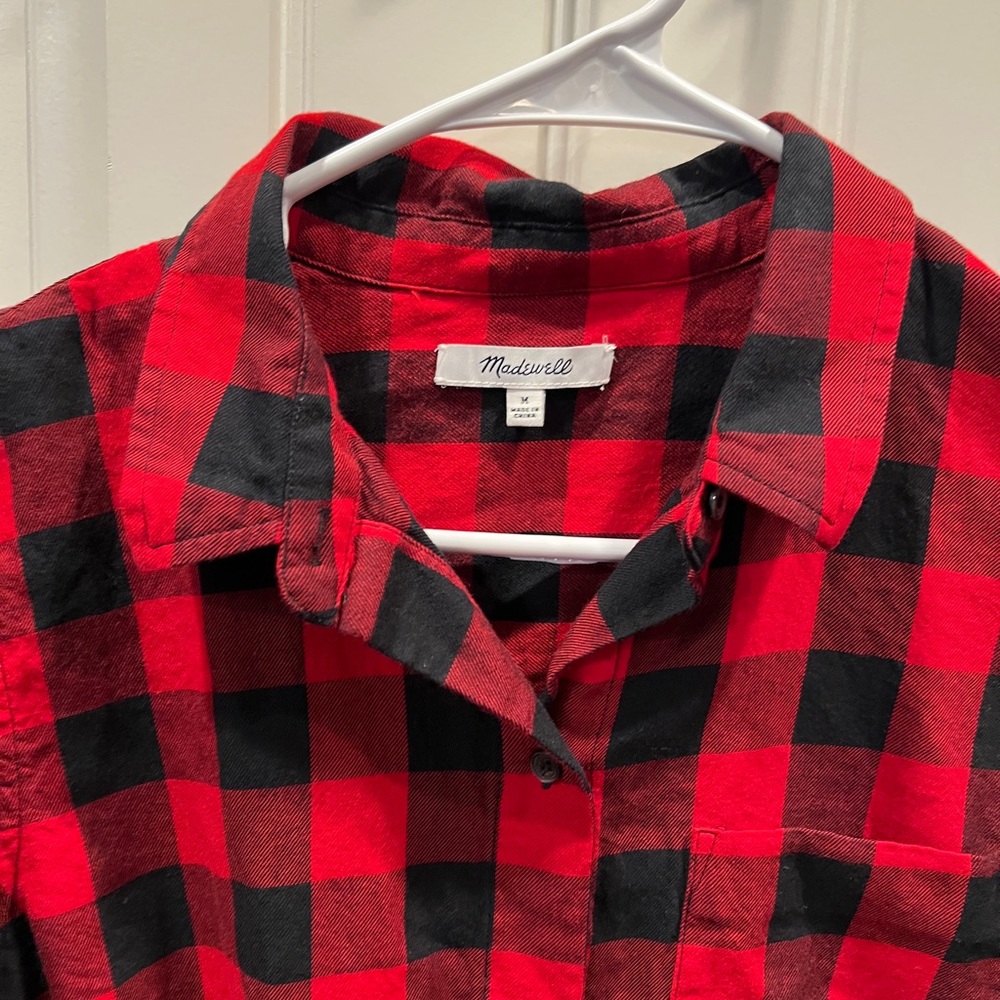 Madewell Red and Black Buffalo Plaid Check Tie Front Shirt Womens Sz Medium - Picture 6 of 6